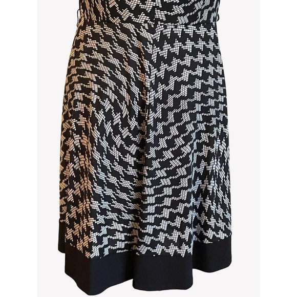 AB Studios Size Large Black White Geometric Pattern Sleeveless Midi Dress Work - Picture 9 of 11